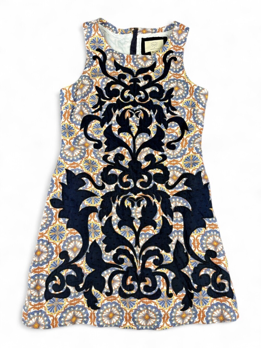 Anthropologie Vanessa Virginia Applique Floral Midi Dress Navy Blue Size 10
